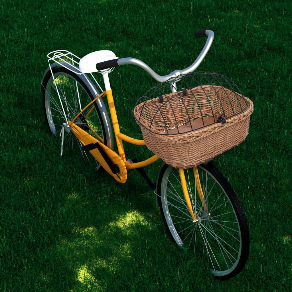 Cestino Anteriore Bici Con Copertura 50x45x35cm Salice Naturale