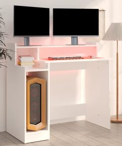 Scrivania Con Luci Led Bianca 97x45x90 Cm In Legno Multistrato