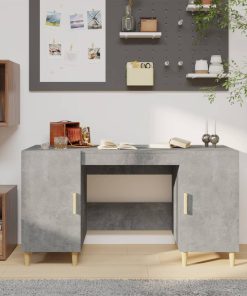 Scrivania Grigio Cemento 140x50x75 Cm In Legno Multistrato