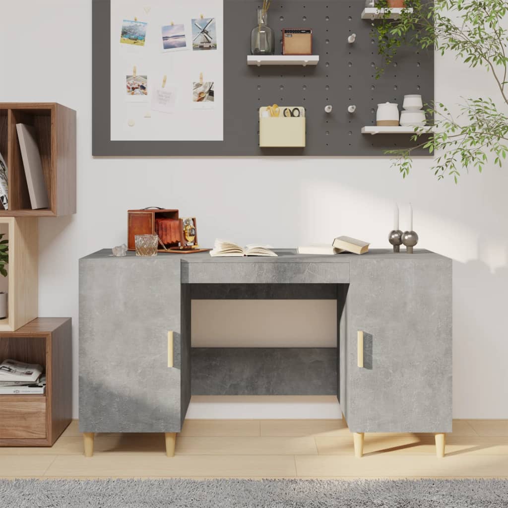 Scrivania Grigio Cemento 140x50x75 Cm In Legno Multistrato