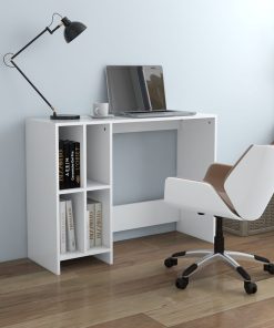 Scrivania Bianca 102,5x35x75 Cm In Legno Multistrato