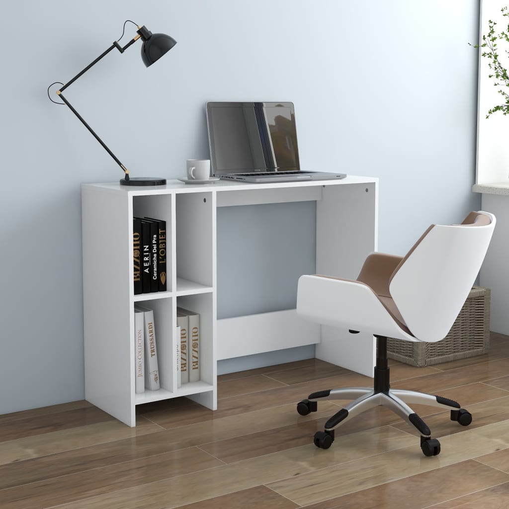 Scrivania Bianca 102,5x35x75 Cm In Legno Multistrato
