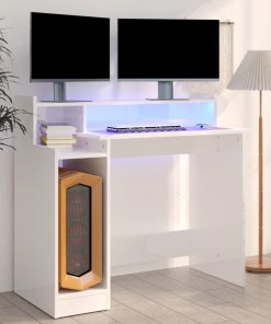 Scrivania Con Led Bianco Lucido 97x45x90cm In Legno Multistrato