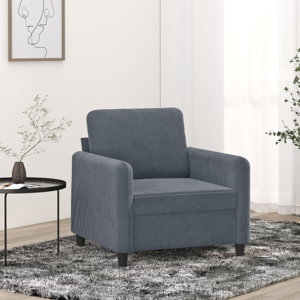 Poltrona Grigio Scuro 60 Cm Velluto