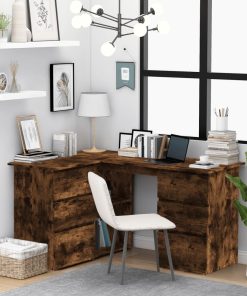 Scrivania Ad Angolo Rovere Fumo 145x100x76 Cm Legno Multistrato