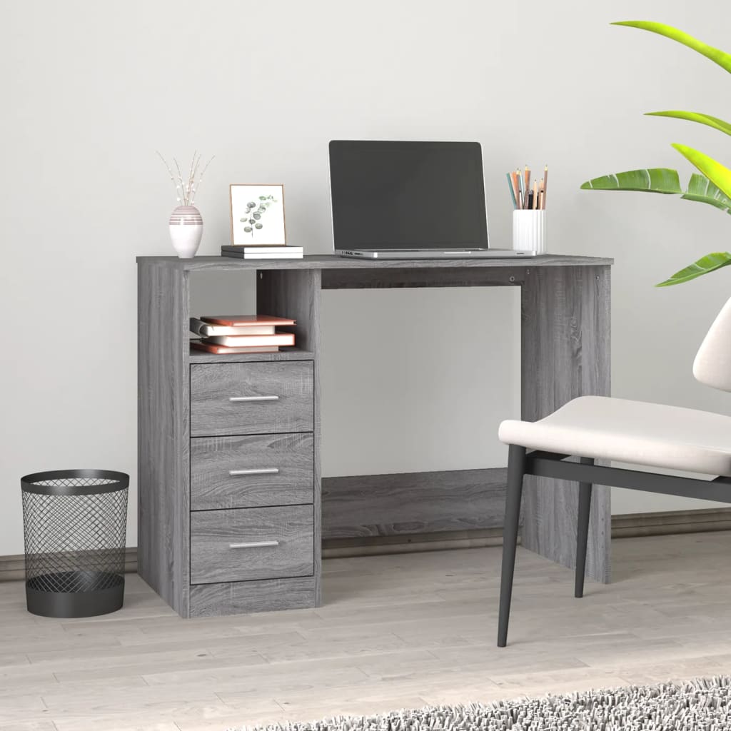 Scrivania Cassetti Grigio Sonoma 102x50x76 Cm Legno Multistrato