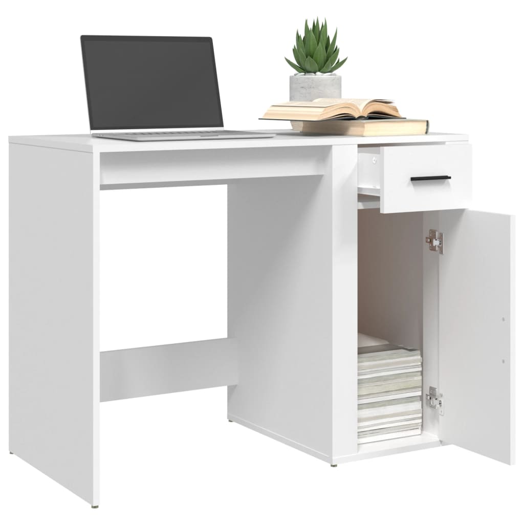 Scrivania Bianca 100x49x75 Cm In Legno Multistrato