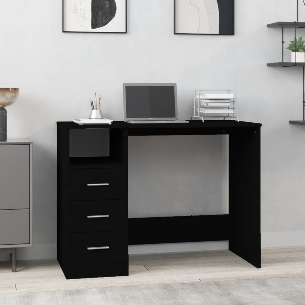 Scrivania Con Cassetti Nera 102x50x76 Cm In Legno Multistrato