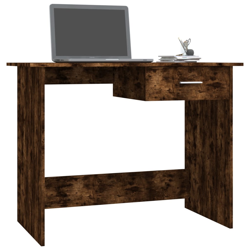 Scrivania Rovere Fumo 100x50x76 Cm In Legno Multistrato