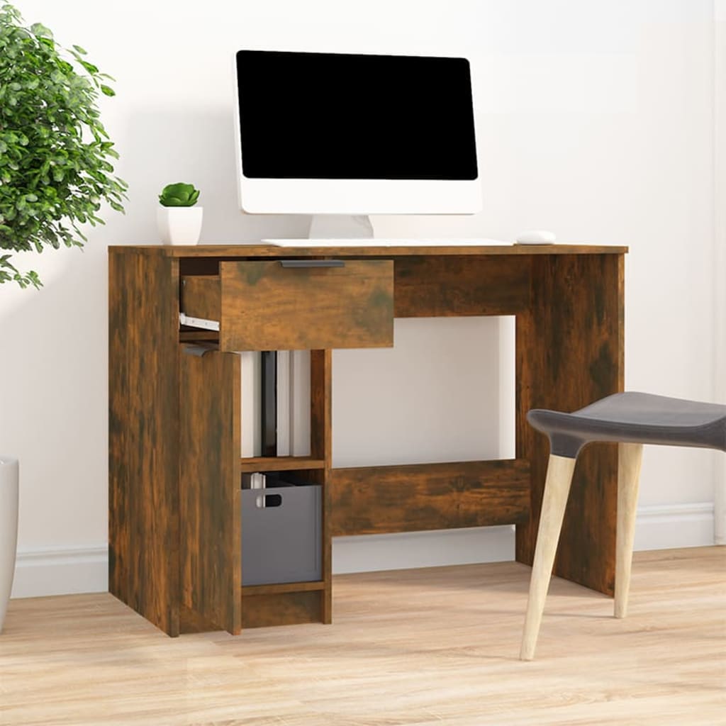 Scrivania Rovere Fumo 100x50x75 Cm In Legno Multistrato