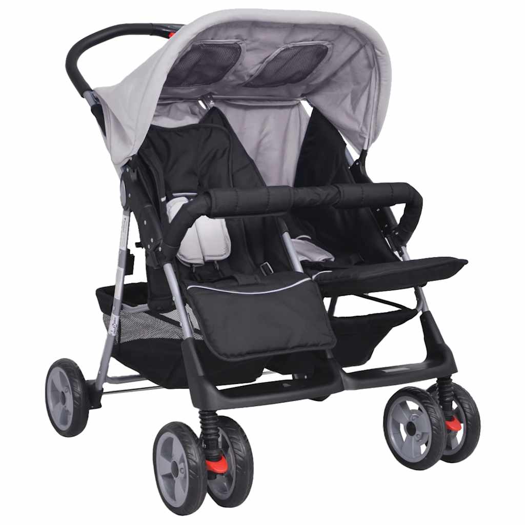 Passeggino Gemellare In Acciaio Grigio E Nero
