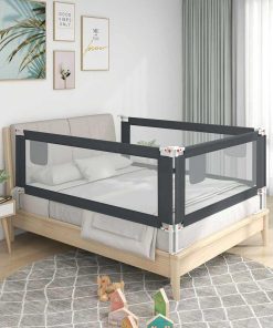 Sponda Letto Sicurezza Bambini Grigio Scuro 100x25 Cm Tessuto