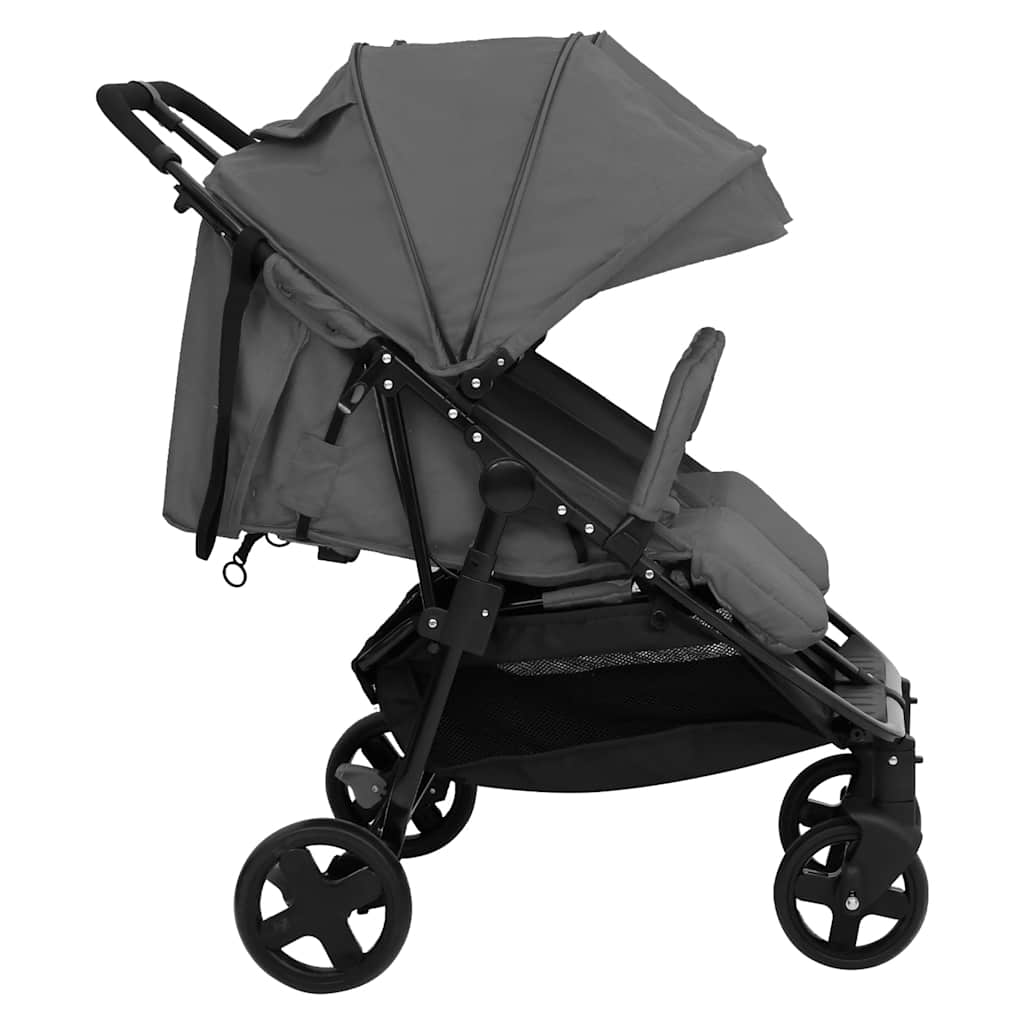 Passeggino Gemellare Grigio Scuro E Nero In Acciaio