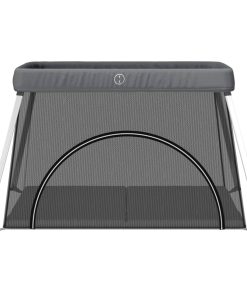 Box Per Bambini Con Materasso Grigio Scuro Tessuto Di Lino