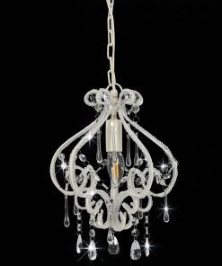 Lampadario Con Perle Bianco Rotondo E14