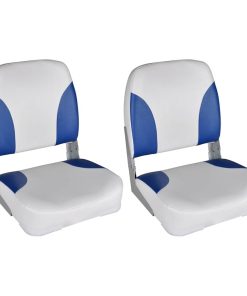 Sedili Per Barca 2 Pz Pieghevoli Cuscino BlU-Bianco 41x36x48 cm