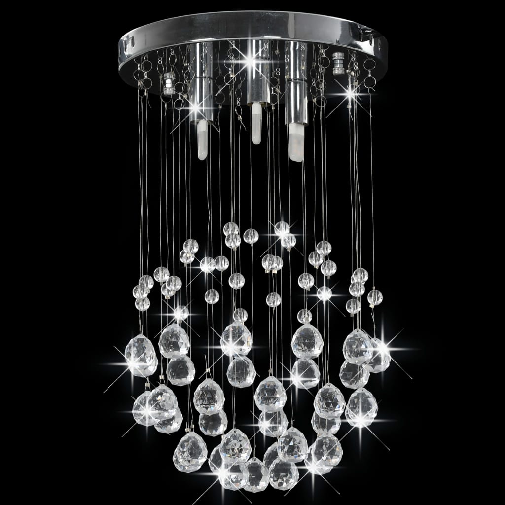 Lampadario Perle Di Cristallo A Sfera Argento 3  Lampadine g9