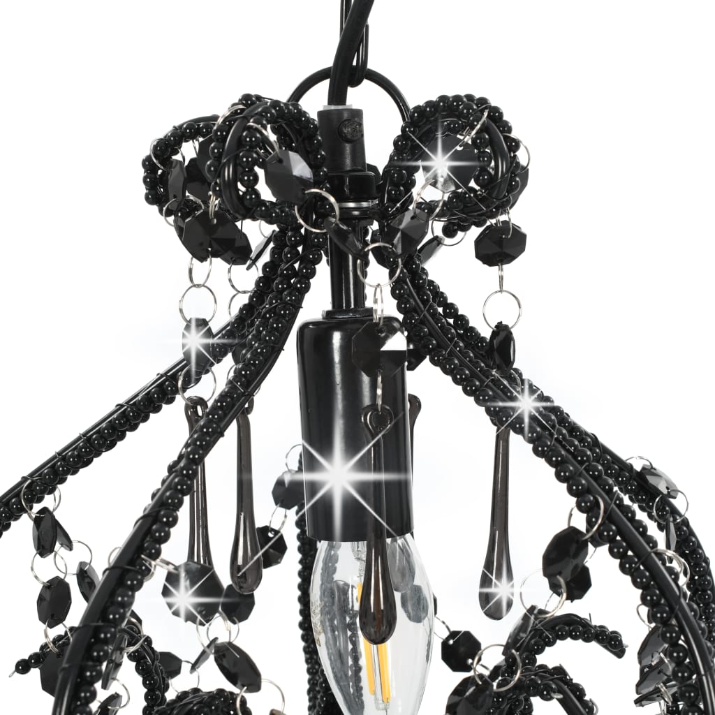 Lampadario Con Perle Nero Rotondo E14