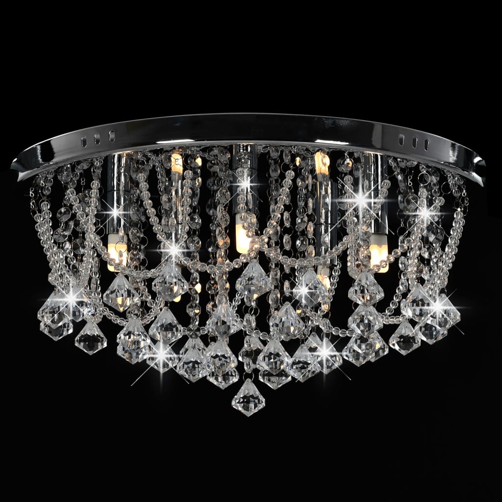 Lampadario Perle Di Cristallo Argento Rotondo 4  Lampadine g9