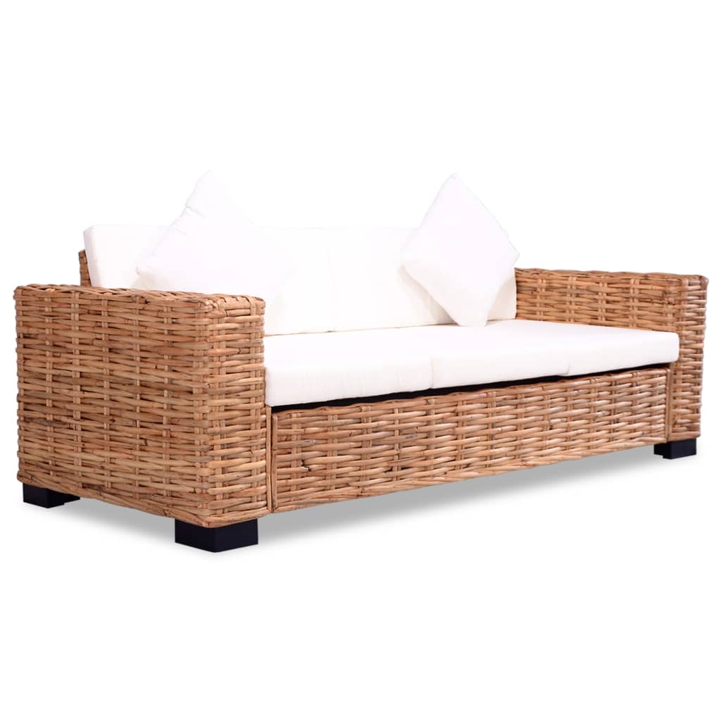Set Di Divani Con Cuscini 2 Pz In Rattan Naturale