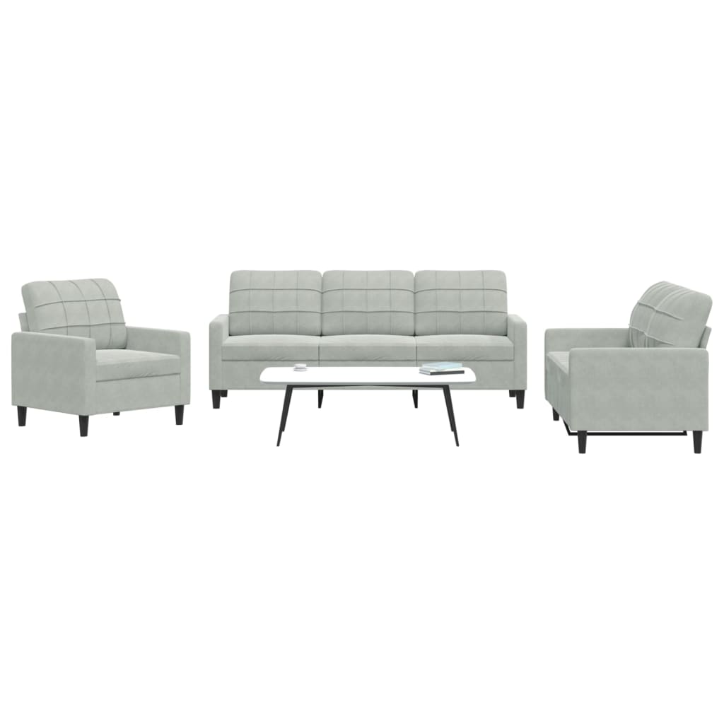 Set Di Divani 3 Pz Con Cuscini Grigio Chiaro In Velluto - Image 2