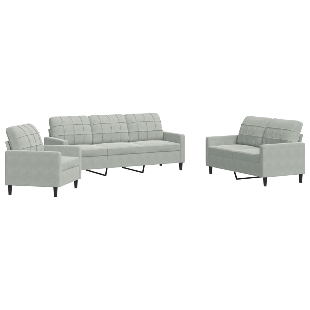 Set Di Divani 3 Pz Con Cuscini Grigio Chiaro In Velluto - Image 4