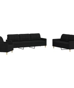 Set D Divani 3 Pz Nero In Tessuto