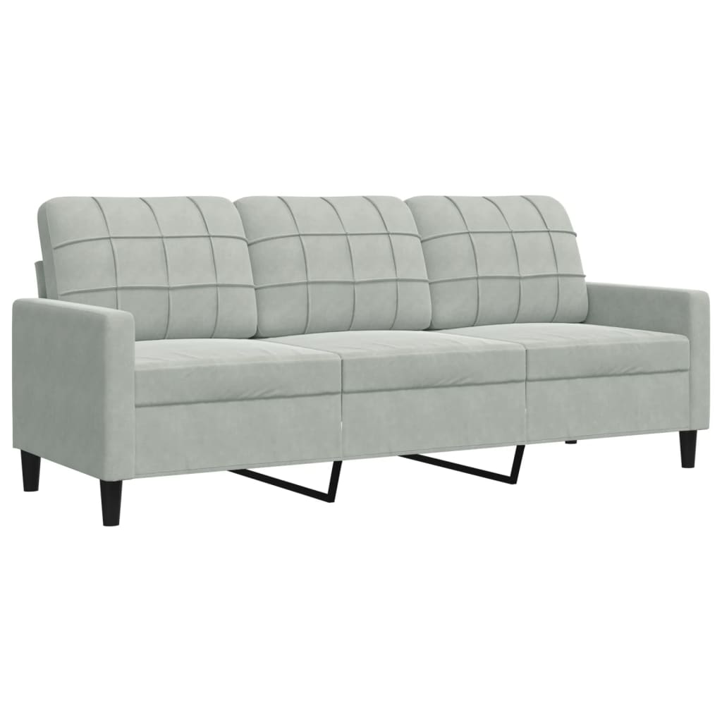Set Di Divani 3 Pz Con Cuscini Grigio Chiaro In Velluto - Image 3