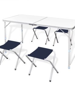 Set Tavolo Da Campeggio Pieghevole 4 Sedie Regolabile 120x60 cm