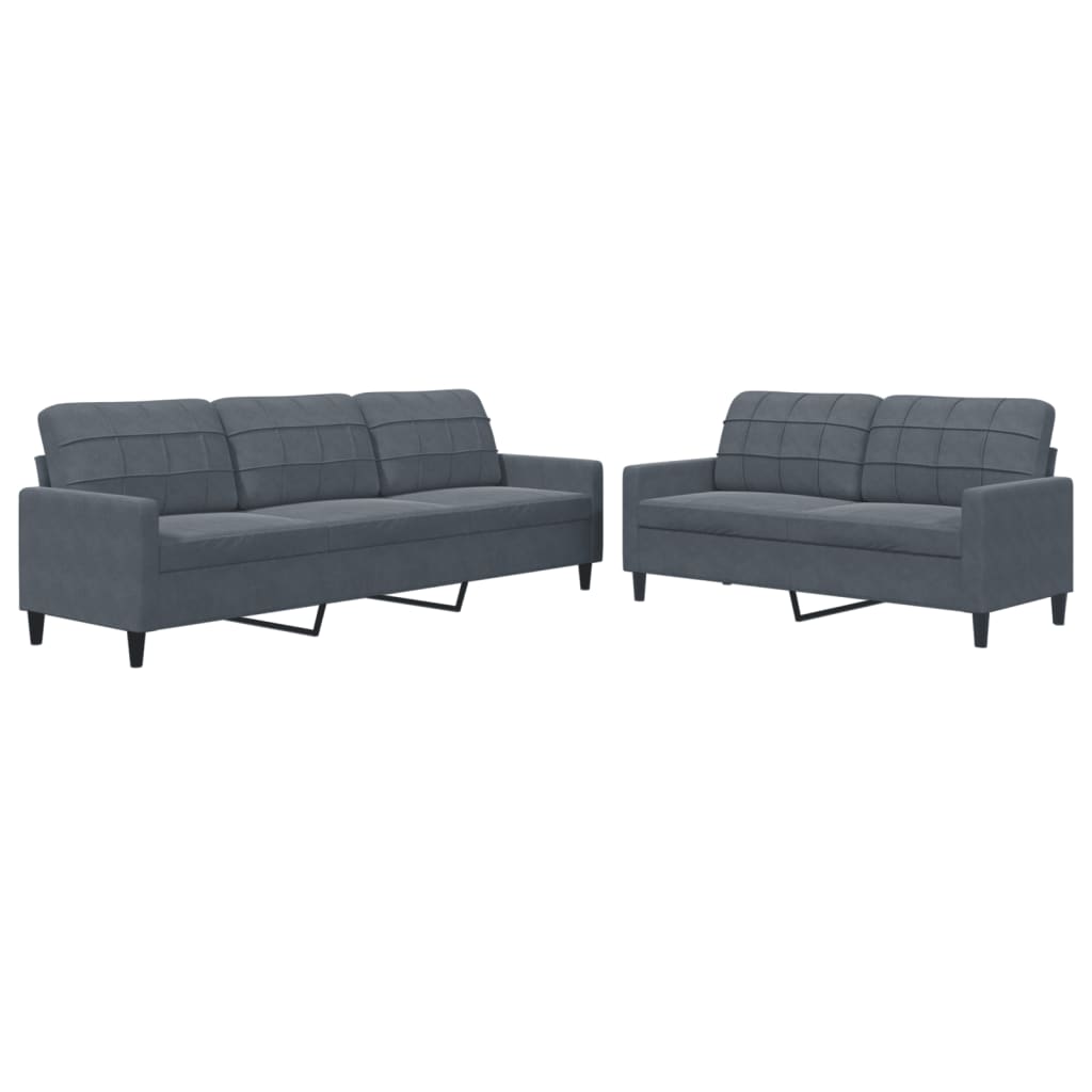 Set Di Divani 2 Pz Con Cuscini Grigio Scuro In Velluto - Image 5