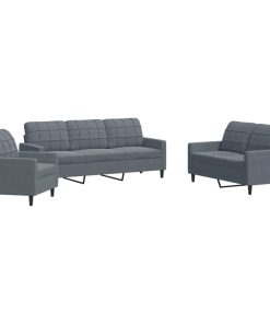 Set Di Divani 3 Pz Con Cuscini Grigio Scuro In Velluto