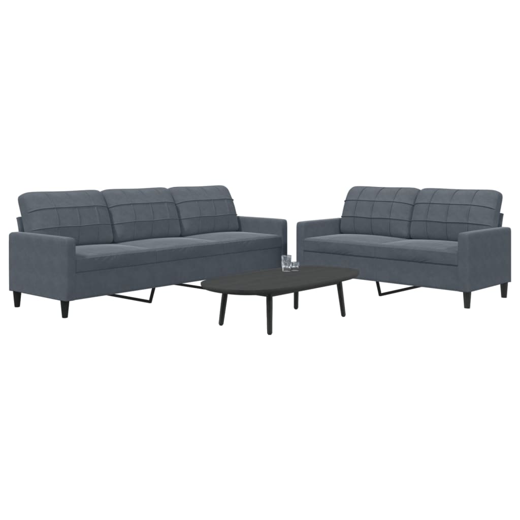 Set Di Divani 2 Pz Con Cuscini Grigio Scuro In Velluto - Image 3