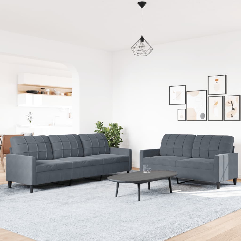 Set Di Divani 2 Pz Con Cuscini Grigio Scuro In Velluto - Image 6