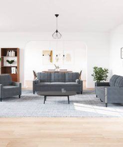 Set Di Divani 3 Pz Con Cuscini E Rinforzi Grigio Scuro Velluto