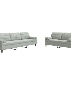 Set Di Divani 2 Pz Con Cuscini E Rinforzi Grigio Chiaro Velluto