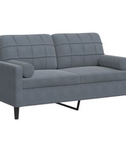 Divano A 2 Posti Con Cuscini Grigio Scuro 140 Cm In Velluto