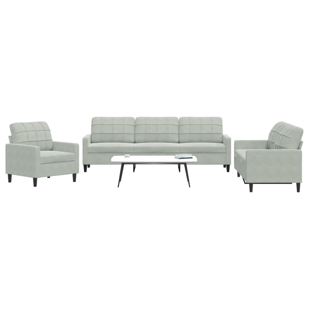 Set Di Divani 3 Pz Con Cuscini Grigio Chiaro In Velluto - Image 5