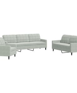 Set Di Divani 3 Pz Con Cuscini Grigio Chiaro In Velluto
