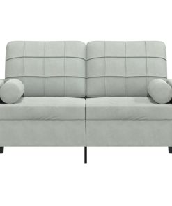 Divano A 2 Posti Con Cuscini Grigio Chiaro 120 Cm In Velluto