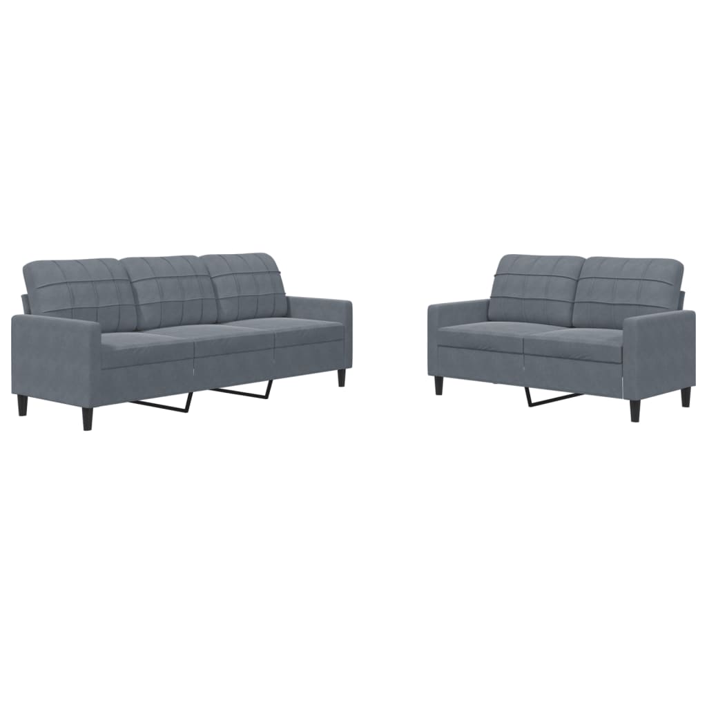 Set Di Divani 2 Pz Con Cuscini Grigio Scuro In Velluto