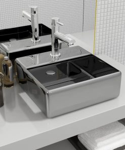 Lavandino Con Foro Per Rubinetto 38x30x11,5 Cm Ceramica Argento