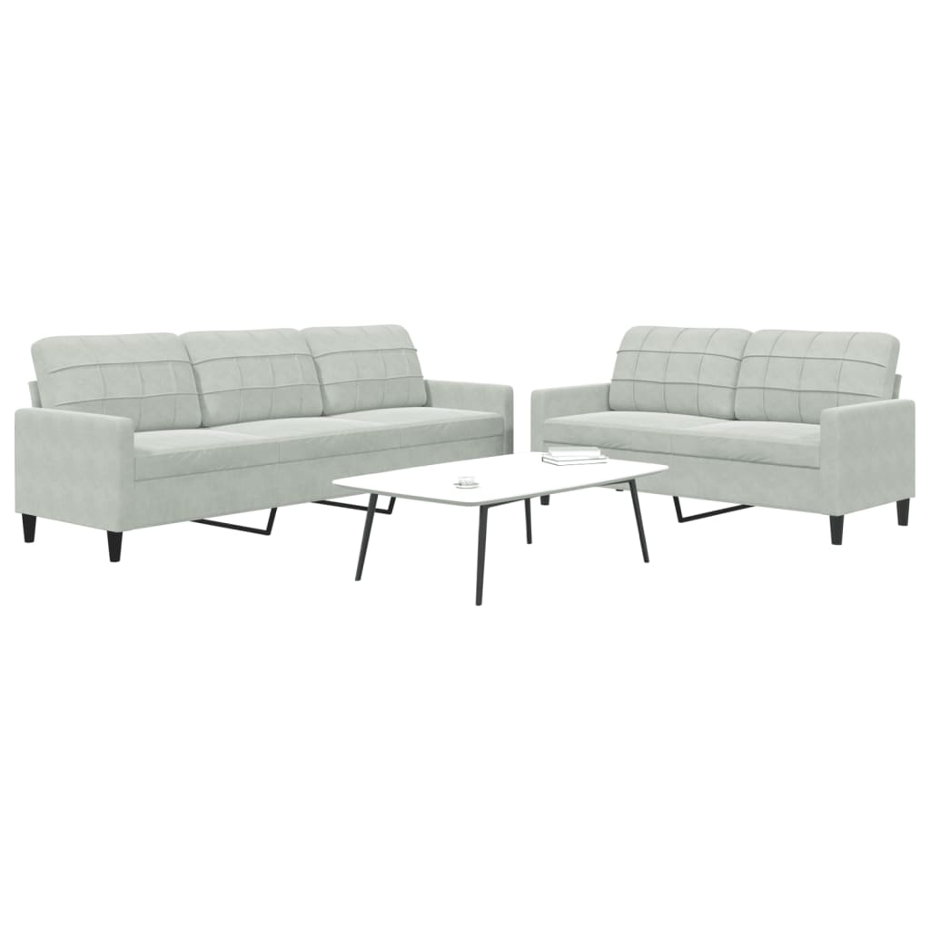Set Di Divani 2 Pz Con Cuscini Grigio Chiaro In Velluto - Image 5