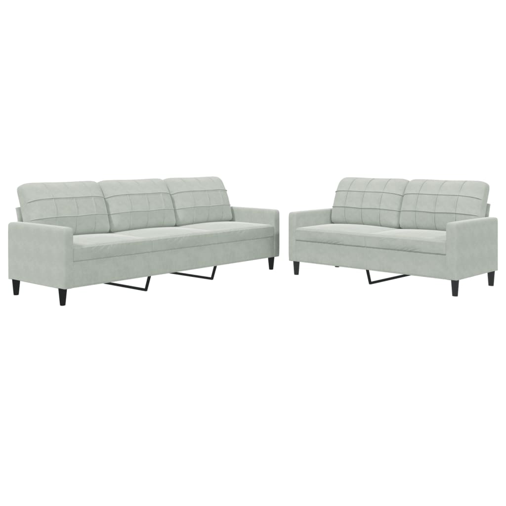 Set Di Divani 2 Pz Con Cuscini Grigio Chiaro In Velluto - Image 6