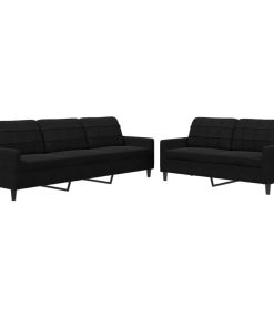 Set Di Divani 2 Pz Con Cuscini Nero In Velluto