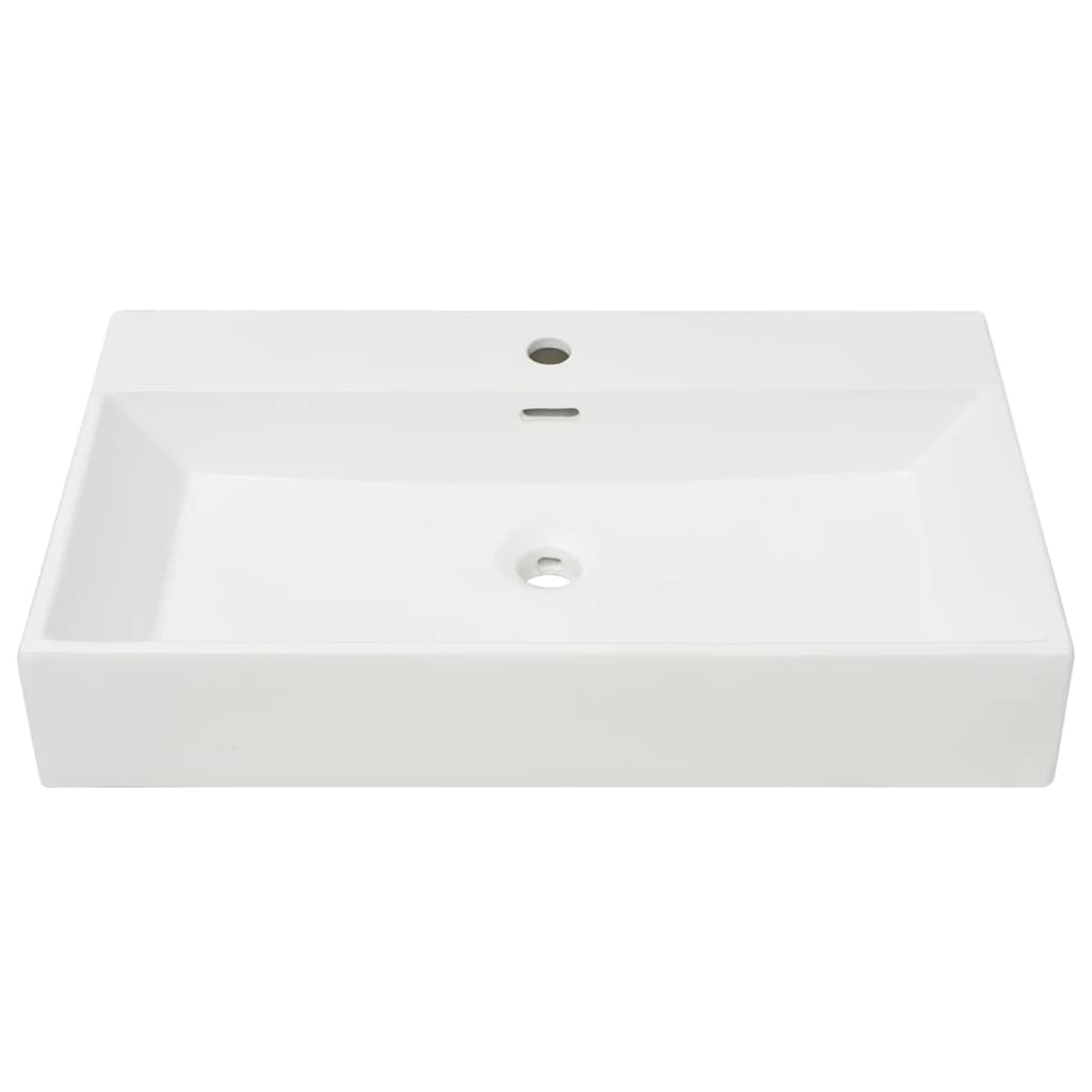 Lavandino Con Foro Rubinetto In Ceramica Bianca 76x42,5x14,5 cm