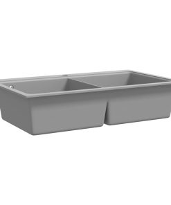 Lavandino Cucina Granito Grigio Lavello Doppio Con Montaggio Sopra