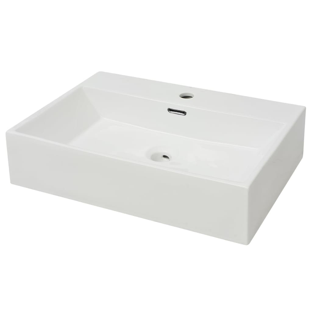 Lavandino Con Foro Rubinetto Ceramica Bianca 60,5x42,5x14,5 cm