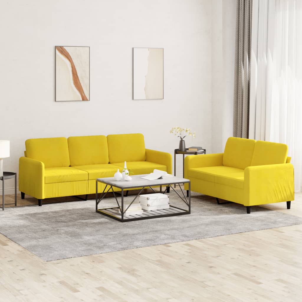 Set Di Divani 2 Pz Giallo In Velluto