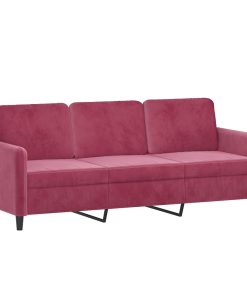 Set Di Divani 2 Pz Con Cuscini Rosso Vino In Velluto