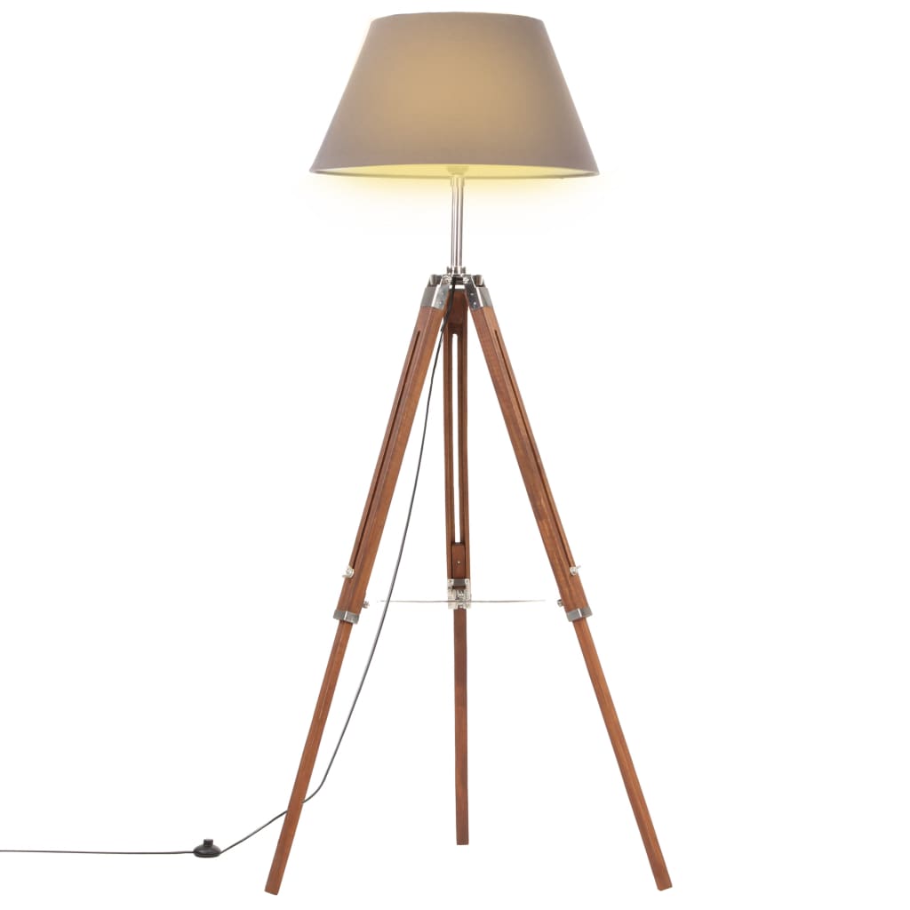 Lampada A Treppiede Marrone E Grigio In Legno Di Teak 141 cm